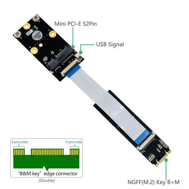 Alt view image 2 of 6 - M.2 NGFF Key B/M/B+M to Mini PCI-E Adapter with FFC Cable
