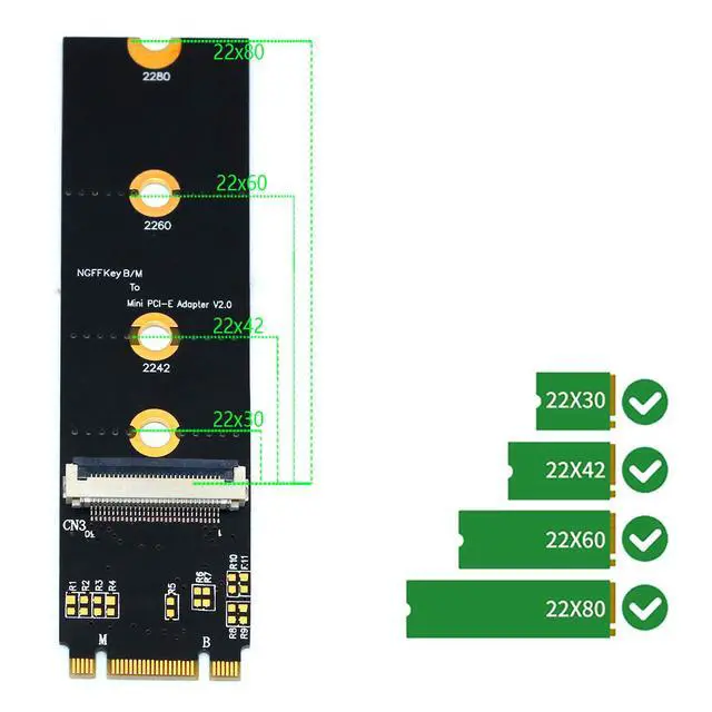 Alt view image 4 of 6 - M.2 NGFF Key B/M/B+M to Mini PCI-E Adapter with FFC Cable