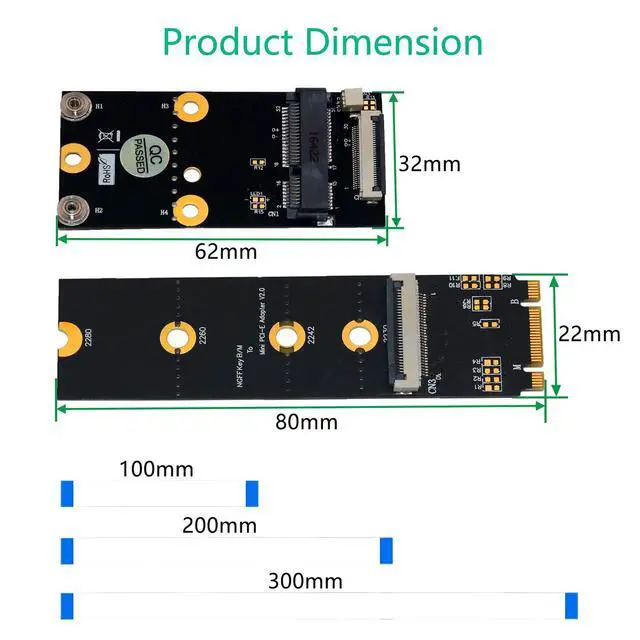 Alt view image 5 of 6 - M.2 NGFF Key B/M/B+M to Mini PCI-E Adapter with FFC Cable