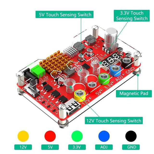 Alt view image 3 of 4 - SUPERPLUS DC Input 13-24V to 3.3V, 5V, 12V and 1.8V-10.8V (ADJ) Output Voltage Breakout Board with Adjustable Voltage Knob and Touch Sensor Switch
