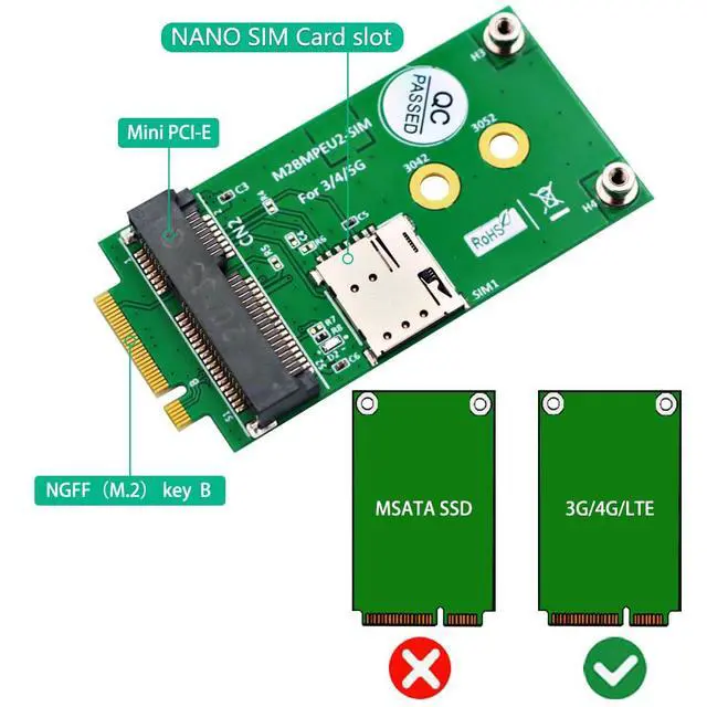 Alt view image 3 of 7 - M.2 Key B to Mini PCI-E Adapter with SIM Card Slot for 3G/4G/5G Module