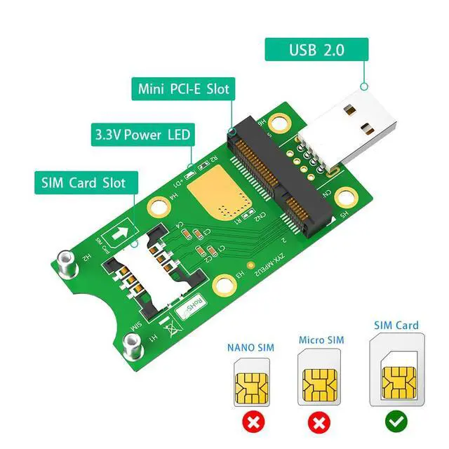 Alt view image 2 of 7 - Mini Pcie USB Adapter SIM to USB Adapter with SIM Card Slot for WWAN/LTE Module