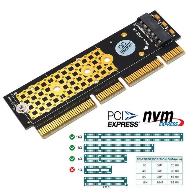 Alt view image 2 of 7 - M.2 NVMe SSD NGFF to PCIE 3.0 X16 /X4 Adapter M Key Interface Card Support PCI Express 3.0 x4 2230-2280 Size m.2 Full Speed (Black Gold)