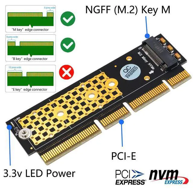 Alt view image 3 of 7 - M.2 NVMe SSD NGFF to PCIE 3.0 X16 /X4 Adapter M Key Interface Card Support PCI Express 3.0 x4 2230-2280 Size m.2 Full Speed (Black Gold)