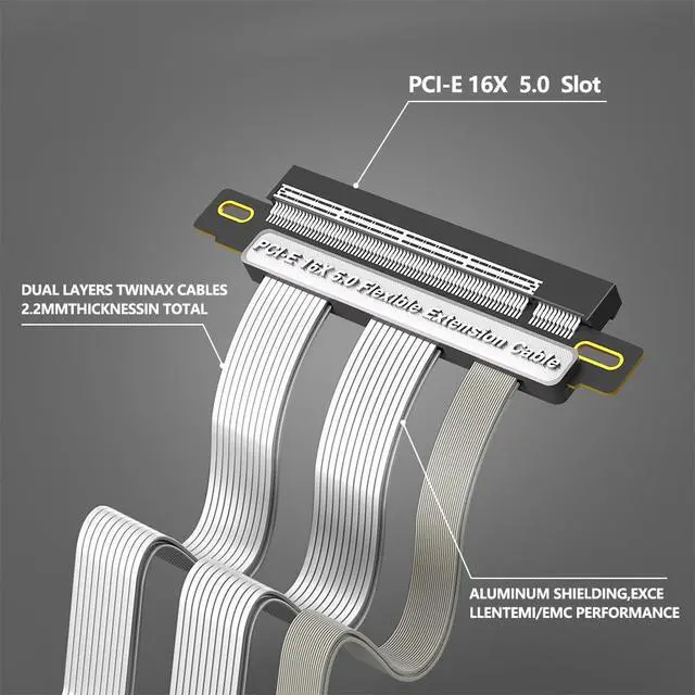 Alt view image 2 of 7 - PCI-E 5.0 16X Expansion Cable 180 Degree Vertical Installation GPU Cable for Desktop PC.