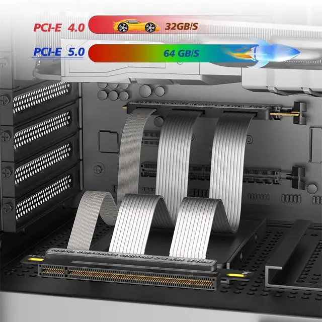 Alt view image 6 of 7 - PCI-E 5.0 16X Expansion Cable 180 Degree Vertical Installation GPU Cable for Desktop PC.