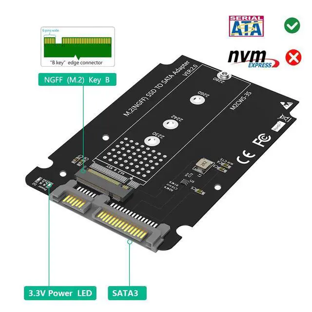 Alt view image 2 of 7 - M.2 to SATA Adapter Enclosure, 2.5 Inch, Supports SATA I/II/III up to 6Gbps, Compatible with 22x30/42/60/80mm M.2 NGFF SATA SSDs, Black