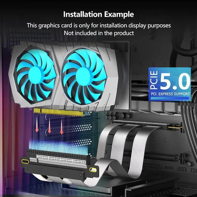 Alt view image 7 of 7 - PCI-E 5.0 16X Expansion Cable 180 Degree Vertical Installation GPU Cable for Desktop PC.