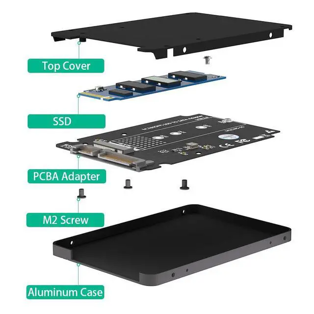 Alt view image 4 of 7 - M.2 to SATA Adapter Enclosure, 2.5 Inch, Supports SATA I/II/III up to 6Gbps, Compatible with 22x30/42/60/80mm M.2 NGFF SATA SSDs, Black