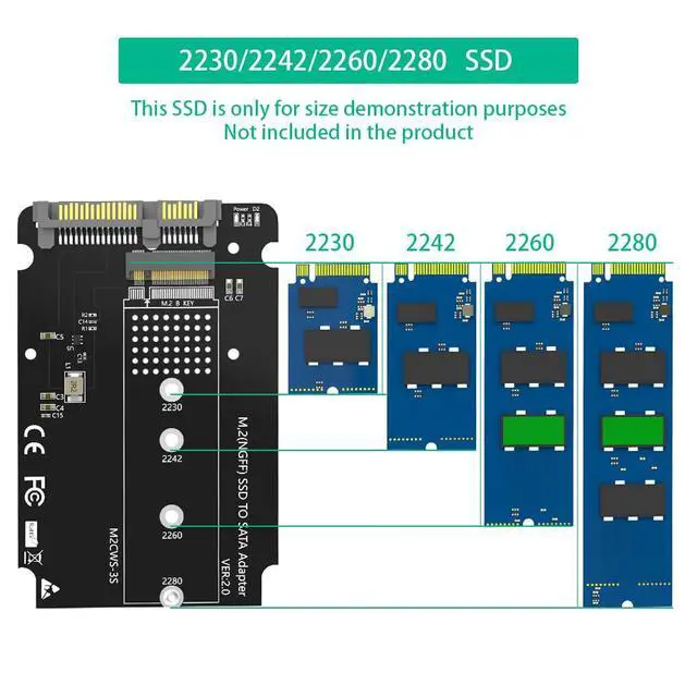 Alt view image 3 of 7 - M.2 to SATA Adapter Enclosure, 2.5 Inch, Supports SATA I/II/III up to 6Gbps, Compatible with 22x30/42/60/80mm M.2 NGFF SATA SSDs, Black