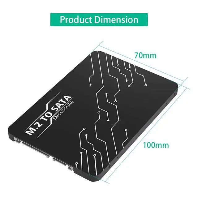 Alt view image 5 of 7 - M.2 to SATA Adapter Enclosure, 2.5 Inch, Supports SATA I/II/III up to 6Gbps, Compatible with 22x30/42/60/80mm M.2 NGFF SATA SSDs, Black