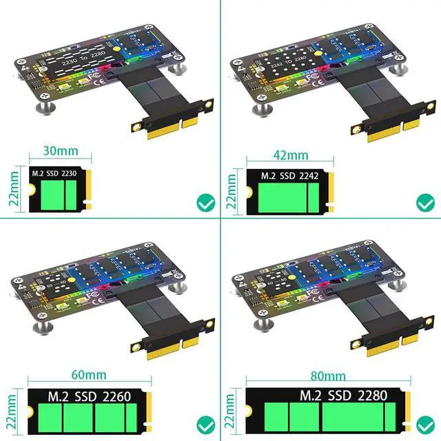 Alt view image 5 of 7 - 3 in 1 Combo M.2(NGFF) NVME M-Key SSD to PCI- E 4X Extension Cable with Cooling Fan and Automatic Discoloration LED