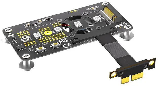 Main image of 3 in 1 Combo M.2(NGFF) NVME M-Key SSD to PCI- E 1X Extension Cable with Cooling Fan and Automatic Discoloration LED