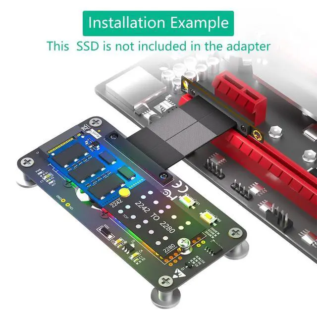 Alt view image 7 of 7 - 3 in 1 Combo M.2(NGFF) NVME M-Key SSD to PCI- E 4X Extension Cable with Cooling Fan and Automatic Discoloration LED
