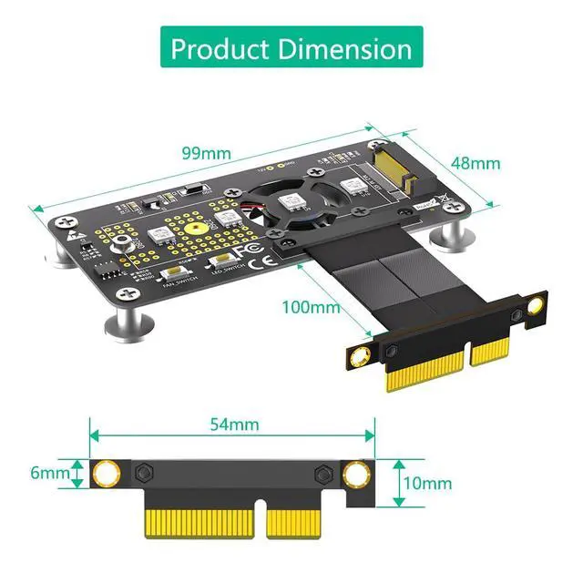 Alt view image 3 of 7 - 3 in 1 Combo M.2(NGFF) NVME M-Key SSD to PCI- E 4X Extension Cable with Cooling Fan and Automatic Discoloration LED