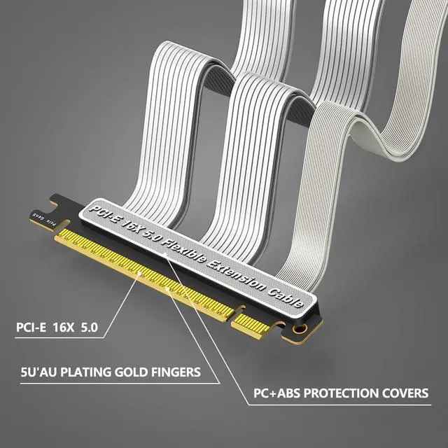 Alt view image 3 of 7 - PCI-E 5.0 16X Flexible Extension Cable, 20cm GPU Riser Cable with 90 Degree Vertical Installation, High Speed PCIe Cable for Desktop PC ATX/1U/2U Case