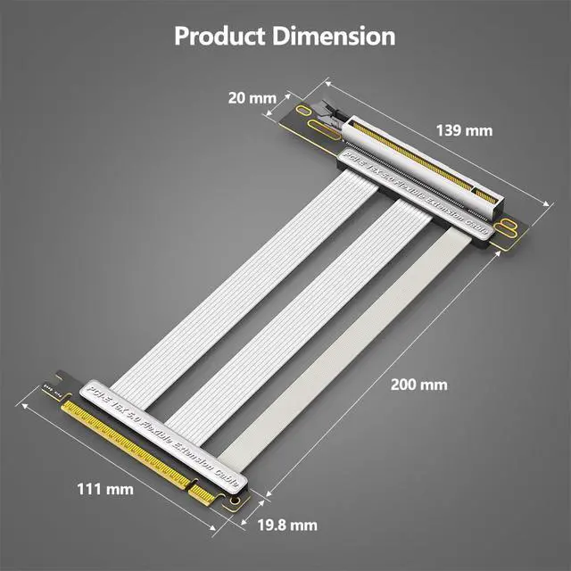 Alt view image 5 of 7 - PCI-E 5.0 16X Flexible Extension Cable, 20cm GPU Riser Cable with 90 Degree Vertical Installation, High Speed PCIe Cable for Desktop PC ATX/1U/2U Case