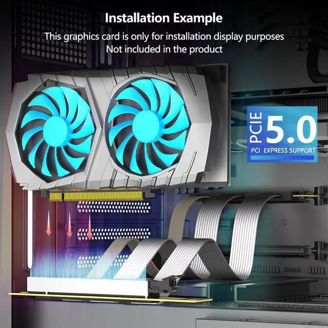 Alt view image 7 of 7 - PCI-E 5.0 16X Flexible Extension Cable, 20cm GPU Riser Cable with 90 Degree Vertical Installation, High Speed PCIe Cable for Desktop PC ATX/1U/2U Case