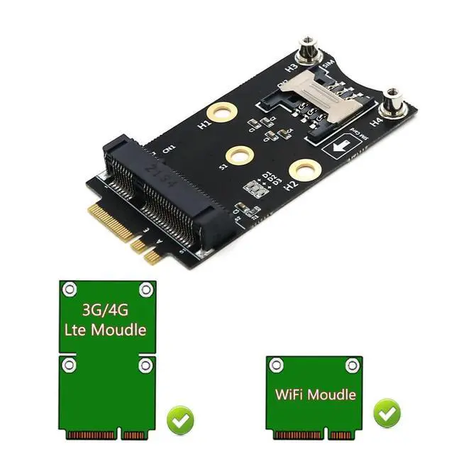 Alt view image 4 of 7 - Mini PCI-E to M.2(NGFF) Key A/E Adapter with SIM Card Slot