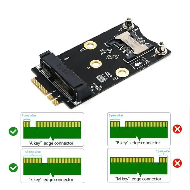 Alt view image 5 of 7 - Mini PCI-E to M.2(NGFF) Key A/E Adapter with SIM Card Slot