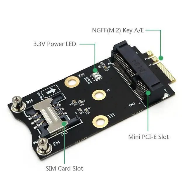 Alt view image 3 of 7 - Mini PCI-E to M.2(NGFF) Key A/E Adapter with SIM Card Slot