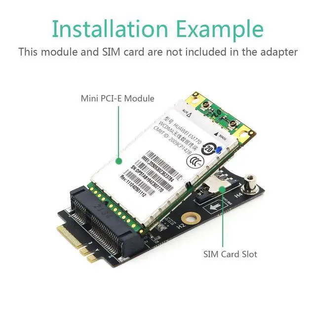 Alt view image 7 of 7 - Mini PCI-E to M.2(NGFF) Key A/E Adapter with SIM Card Slot
