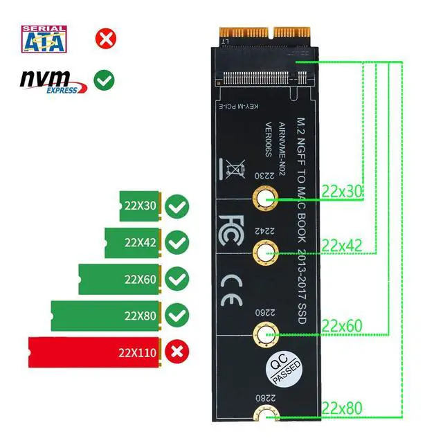 Alt view image 3 of 7 - M.2 NVME SSD Convert Adapter Card for Upgrade MacBook Air (2013-2017)