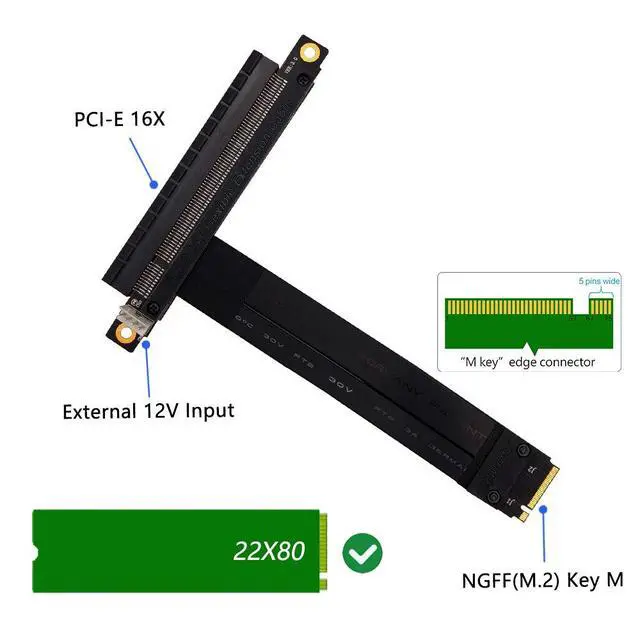 Alt view image 3 of 6 - M.2 NGFF NVMe Key M to PCIe 3.0 X16 Extension Cable nvme to pcie x16 (180° PCI-E Slot)