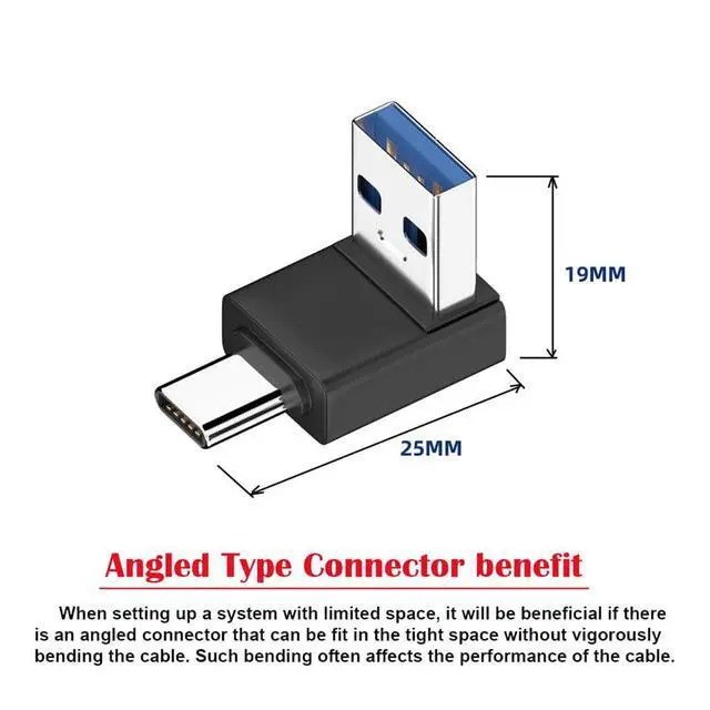 Alt view image 3 of 7 - 10Gbps USB3.0 Type A Male to USB 3.1 Type C Male Data Charge Adapter 90 Degree Up Angled for Laptop Phone
