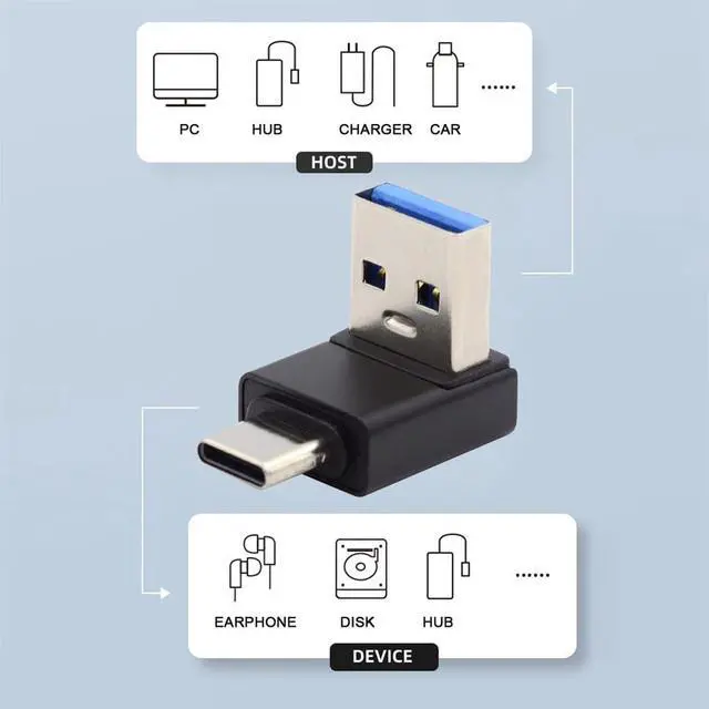 Alt view image 6 of 7 - 10Gbps USB3.0 Type A Male to USB 3.1 Type C Male Data Charge Adapter 90 Degree Up Angled for Laptop Phone