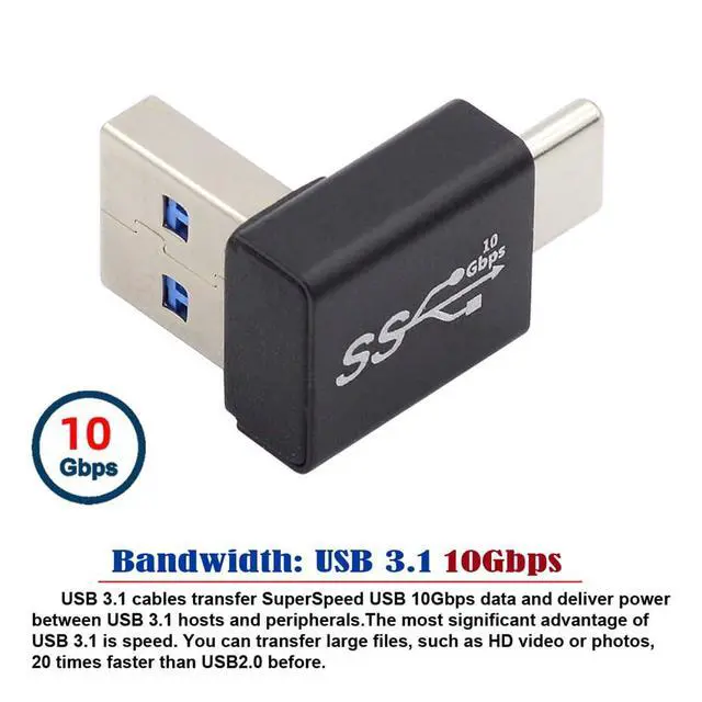 Alt view image 2 of 7 - 10Gbps USB3.0 Type A Male to USB 3.1 Type C Male Data Charge Adapter 90 Degree Up Angled for Laptop Phone