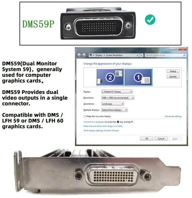Alt view image 6 of 7 - LFH DMS-59pin Male to HDMI 1.4 19Pin Female Extension Adapter for PC Graphics Card