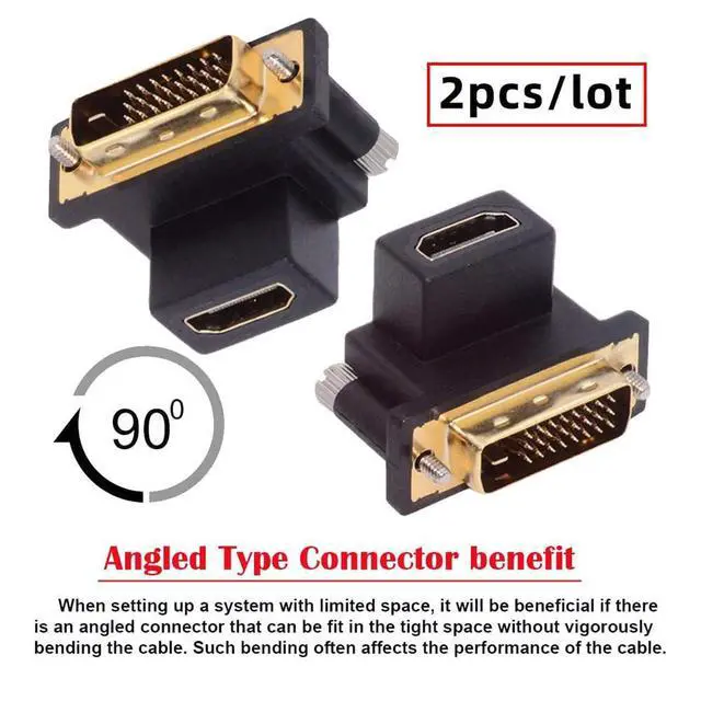 Alt view image 3 of 7 - Adapter 2pcs/lot Up & Down Angled 90 Degree DVI Male to HDMI Female 4K Adapter Port Saver for Computer HDTV Graphics Card