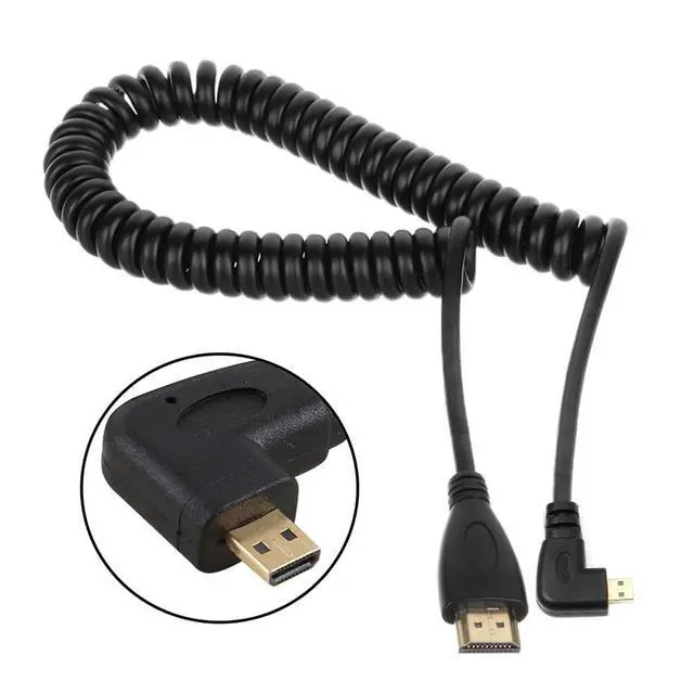 Alt view image 2 of 7 - chenyang Stretch Coiled Left Angled 90 Degree Micro HDMI to HDMI Male HDTV 4K Cable for Cell Phone & Tablet & Camera (Left Angled)