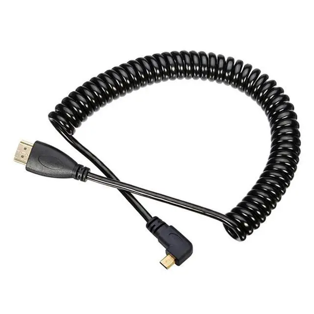 Alt view image 4 of 7 - chenyang Stretch Coiled Left Angled 90 Degree Micro HDMI to HDMI Male HDTV 4K Cable for Cell Phone & Tablet & Camera (Left Angled)