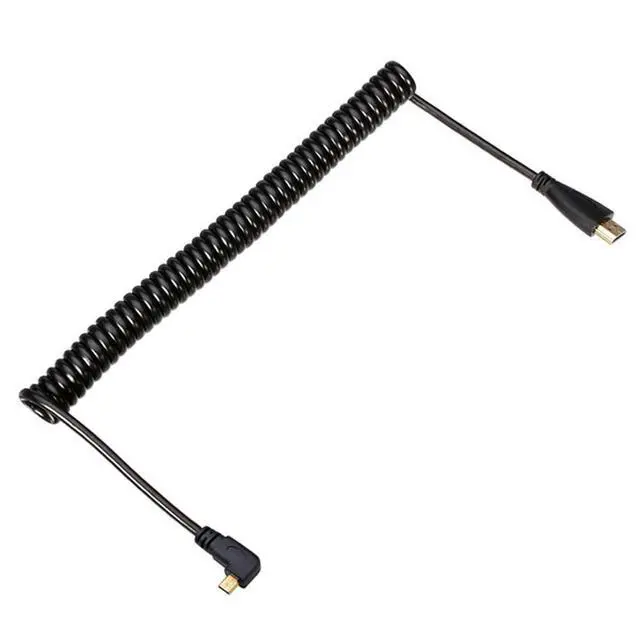 Alt view image 7 of 7 - chenyang Stretch Coiled Left Angled 90 Degree Micro HDMI to HDMI Male HDTV 4K Cable for Cell Phone & Tablet & Camera (Left Angled)