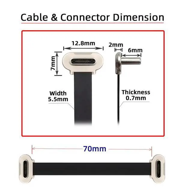 Alt view image 2 of 7 - Cord Dual Angled Ultra Slim Flat USB-C Type C to USB-C Power USB2.0 Data Cable 65W Fast Charge for Laptop Tablet Phone (Length=70mm)