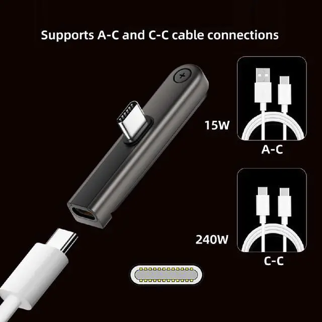 Alt view image 6 of 7 - Adapter 240W Type-C Fast Charging Adapter with Built-in Phone Stand Single Holder Durable Charger Bracket USB-C Male to Female Foldable