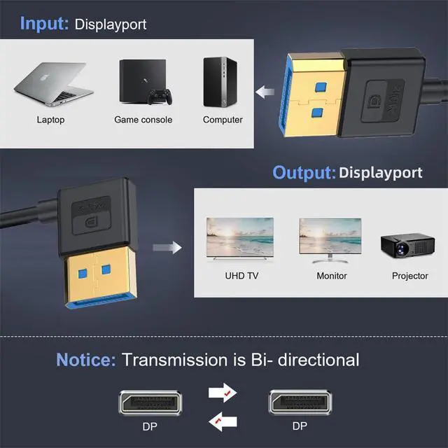 Alt view image 5 of 7 - Ultrafine Left Angled DisplayPort 1.4 DP to DP Cable 8K 60hz Cable Ultra-HD UHD 4K 144hz 90 Degree for Desktop Laptop Monitor 100cm New