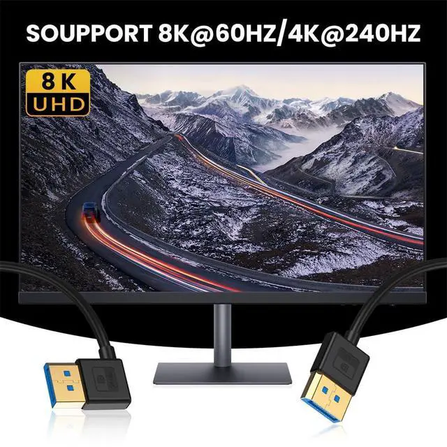 Alt view image 4 of 7 - Ultrafine Left Angled DisplayPort 1.4 DP to DP Cable 8K 60hz Cable Ultra-HD UHD 4K 144hz 90 Degree for Desktop Laptop Monitor 100cm New