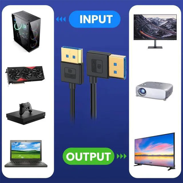 Alt view image 6 of 7 - Ultrafine Left Angled DisplayPort 1.4 DP to DP Cable 8K 60hz Cable Ultra-HD UHD 4K 144hz 90 Degree for Desktop Laptop Monitor 100cm New