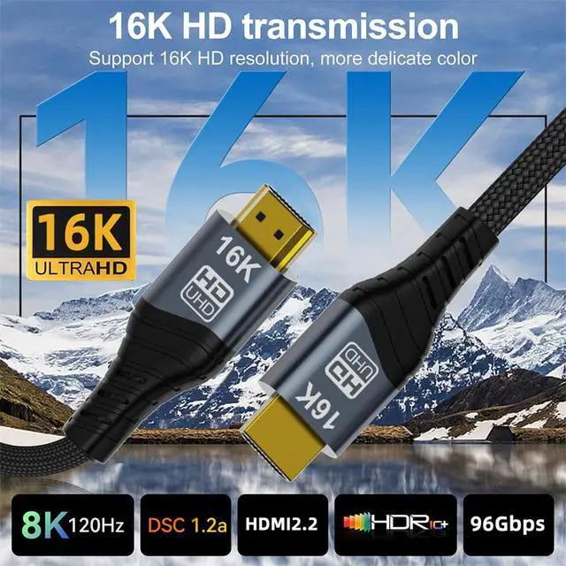 Alt view image 6 of 7 - Cord 16K 8K 4K UHD HDMI Type-A Male to HDMI 2.2 Male HDTV Cable 96Gbps for HDTV Desktop Laptop Monitor (200cm)
