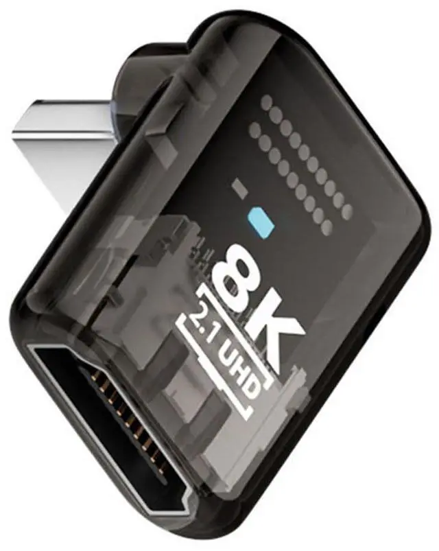 Main image of Up Angled 90 Degree Low Profile HDMI Male to HDMI 2.1 Female UHD Extension Adapter Extender Transparent with Smart LED 8K 60hz HDTV