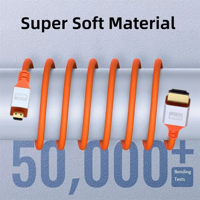 Alt view image 5 of 7 - Micro HDMI 4K to HDMI Ultra Soft High Flex HDTV Cable Hyper Super Flexible Cord High Speed Type-A Male to Male for Computer HDTV 50cm