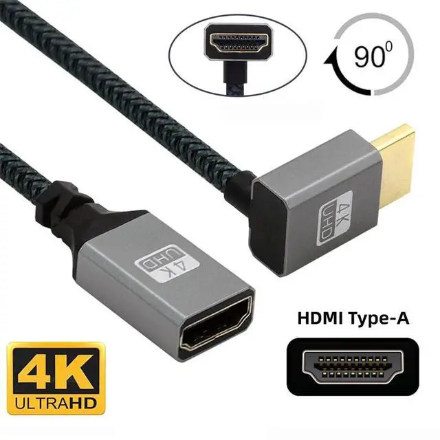 Alt view image 6 of 7 - HDMI 1.4 Type A Male to A Female Extension Cable Down Angled 90 Degree Support HDTV 4K 60hz 3D