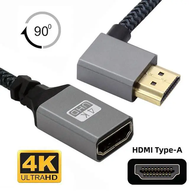 Alt view image 2 of 7 - High Speed A Male HDMI 1.4 to A Female Extension Cable Right Angled Support HDTV 4K 60hz 3D