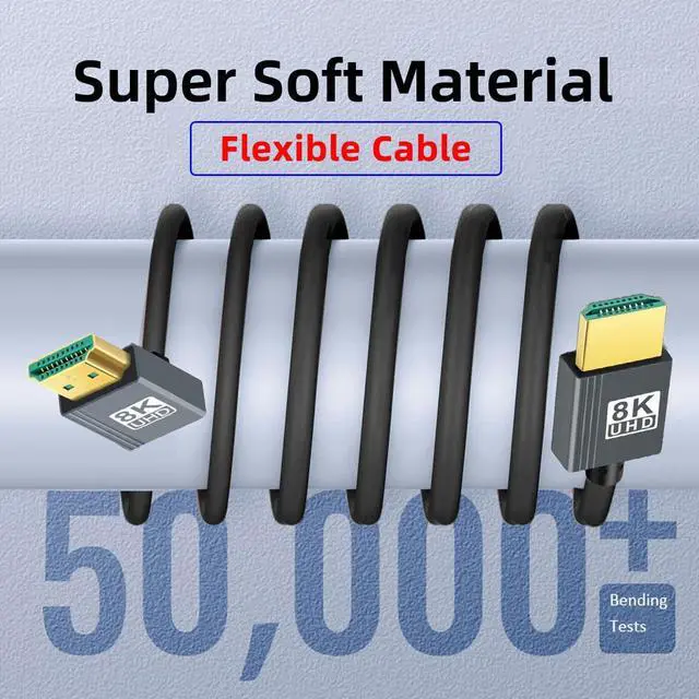 Alt view image 2 of 7 - HDMI 2.1 Cable,HDMI Male to Male 8K@60Hz 4K@120Hz 48Gbps Ultra High-Speed Flexibility Gold-Plated Cable 2.0M for TV, Monitor, Computer