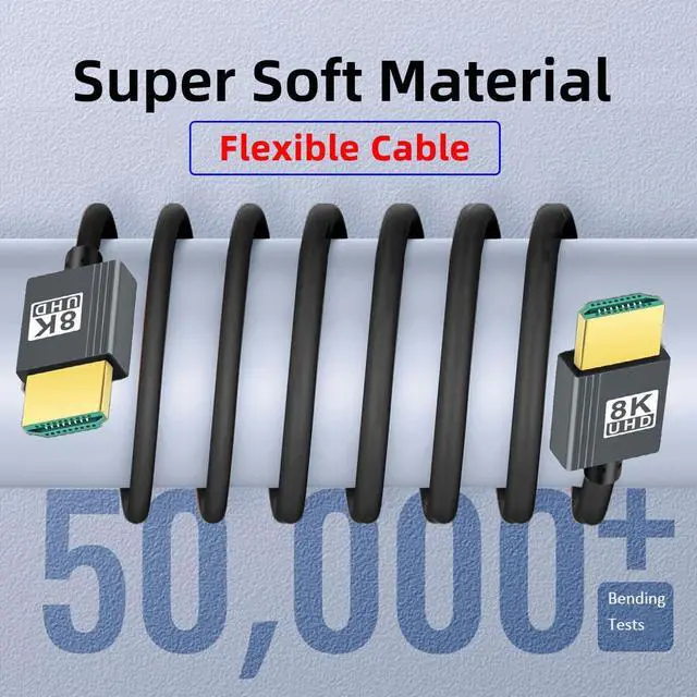 Alt view image 2 of 7 - Ultra Soft HDMI 2.1 to HDMI 8K High Flex HDTV Cable Hyper Super Flexible Cord High Speed Type-A Male to Male for Computer HDTV (Straight Connector 100cm)