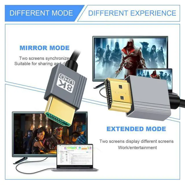 Alt view image 6 of 7 - Ultra Soft HDMI 2.1 to HDMI 8K High Flex HDTV Cable Hyper Super Flexible Cord High Speed Type-A Male to Male for Computer HDTV (Straight Connector 100cm)