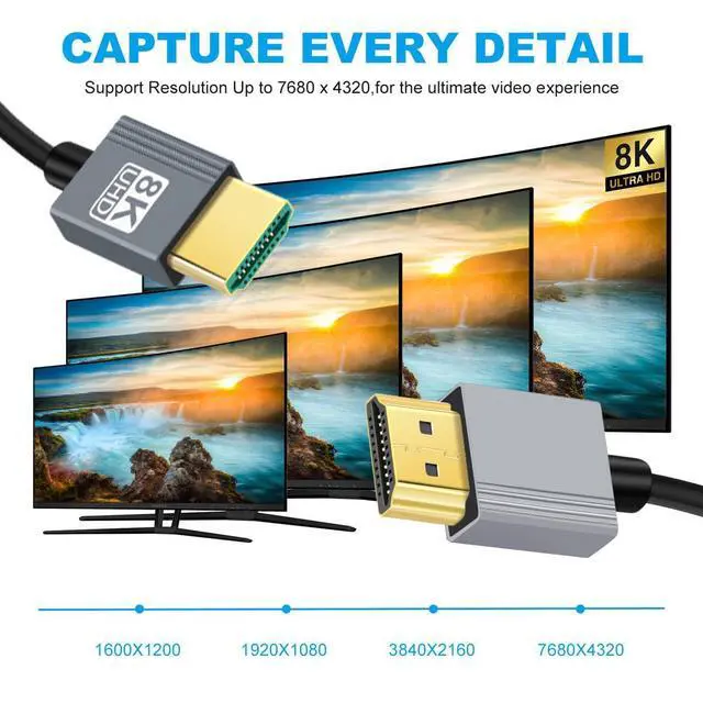 Alt view image 7 of 7 - Ultra Soft HDMI 2.1 to HDMI 8K High Flex HDTV Cable Hyper Super Flexible Cord High Speed Type-A Male to Male for Computer HDTV (Straight Connector 100cm)